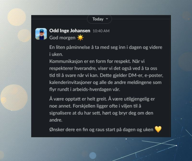 Slack-melding fra Odd Inge Johansen om respekt og det å svare hverandre